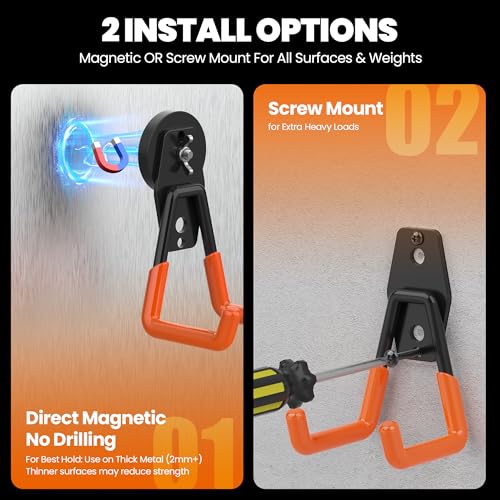 4 Pack Large Heavy Duty Magnetic Hook Extra Strong Magnetic Garage Hooks Big NdFeB Industrial Magnet Hooks Magnetic Utility Storage Holder Organization with Anti (4 Count)
