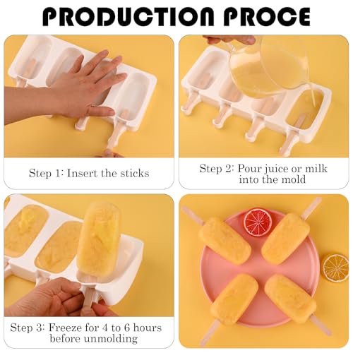 3 Pack Large Silicone Popsicle Molds with 150 Pcs Wooden Sticks (153 Count)
