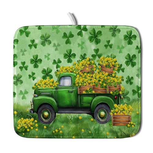Holiday Truck Drying Dish Mat Green Lovely Clovers Decoration Cloth Dish Drain Mat Small