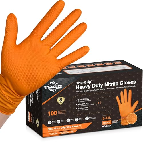 Heavy Duty Industrial Orange Nitrile Gloves (100 Count)