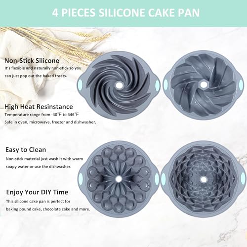 4 Pieces Silicone Fluted Cake Pans