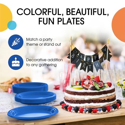 Sturdy Dark Blue Plastic Plates 10" Party Plates 100 Pcs (100 Count)