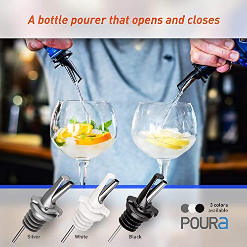 3-in-1 Liquor Pour Spout | Olive Oil Spout with Built-in Caps for Optimal Fly and Dust Protection - Dishwasher Safe, Hygienic Alcohol Speed Spouts - Black 2 PCs with 2 Adapters for Large Neck Bottles (4 Count)