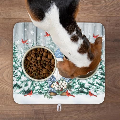 Winter Gnome Dish Drying Mat Pine Tree Dishes Pad 16"x18" Microfiber Absorbent Fast Dry Drainer Rack Mats Protector for Kitchen Countertop