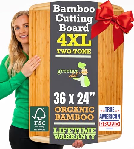 GIGANTIC 36 x 24 Inch Extra Large Bamboo Cutting Board with Lifetime Replacements