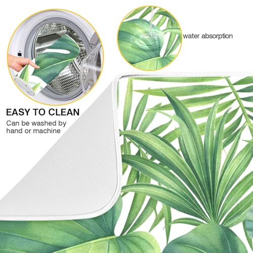 Green Monstera Palm Leaves Dish Drying Mat for Kitchen Counter Absorbent Microfiber Drying Pad