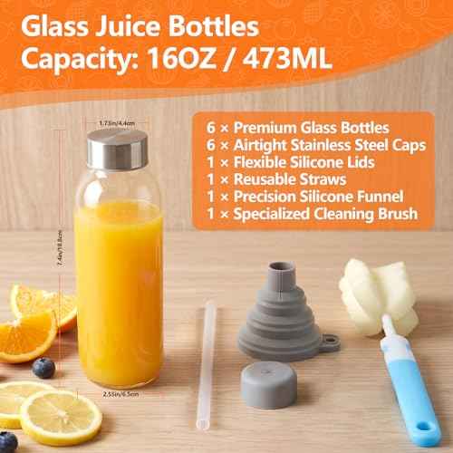 Glass Water Bottles with Lids 16 oz