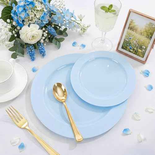 60PCS Light Blue Heavy Duty Plastic Disposable Party Plates Set (60 Count)