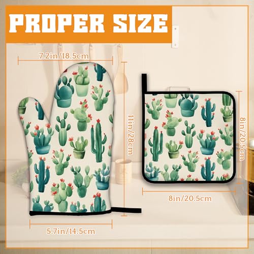 Cactus Succulent Flower Oven Mitts and Pot Holders Set (4 Count)