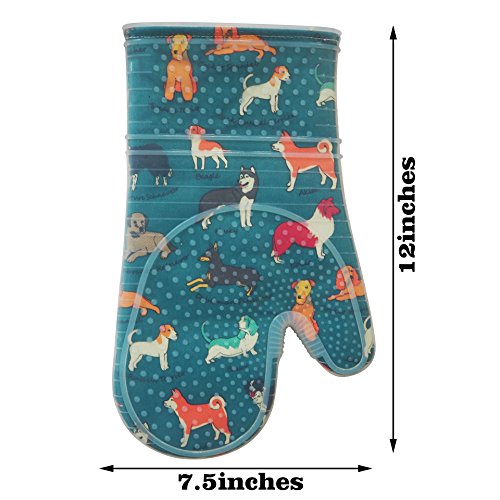 Oven Mitts with Transparent Clear Silicone Shell and Nice Dog Printing (2 Count)