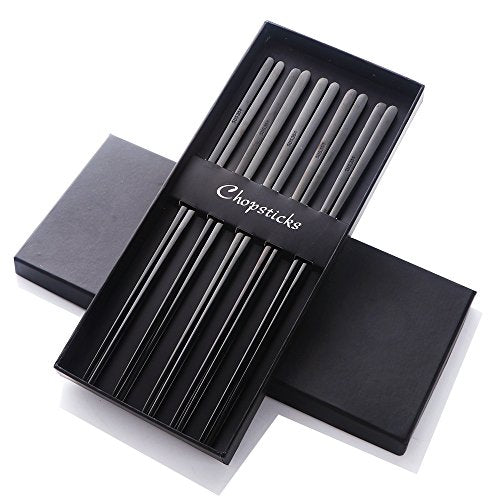 5 Pairs Black Flat Reusable Metal Chopsticks (5 Count)