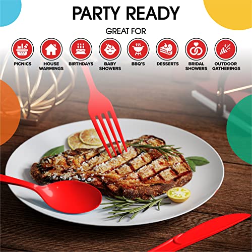 Party Solids Heavy Duty Red Plastic Disposable Cutlery (200 Count)