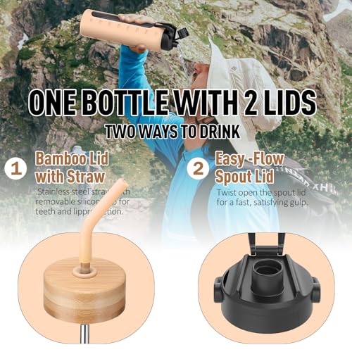 24oz Glass Water Bottle with Straw and 2 Lids