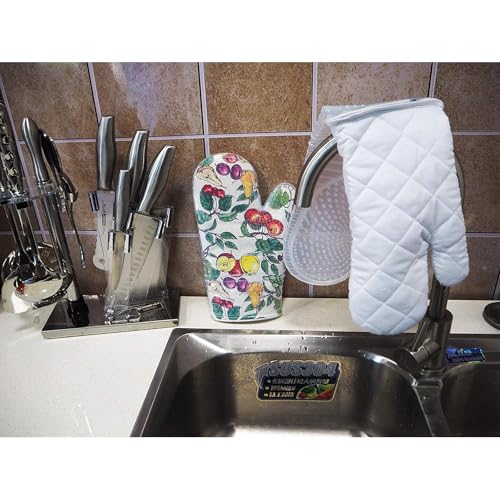Oven Mitts with Transparent Clear Silicone Shell and Nice Friut Flower Printing (2 Count)