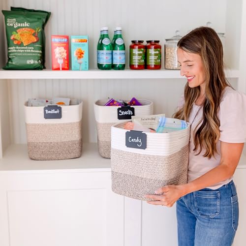 13 Inch Cube Storage Bins Cotton Rope Woven Baskets for Organizing 3 (3 Count)