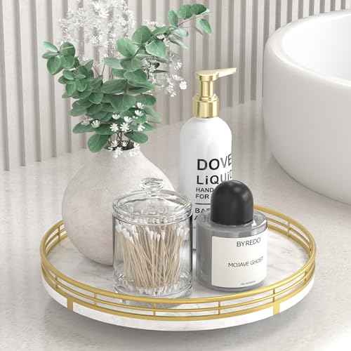10 Inch White Marble Lazy Susan with Gold Frame