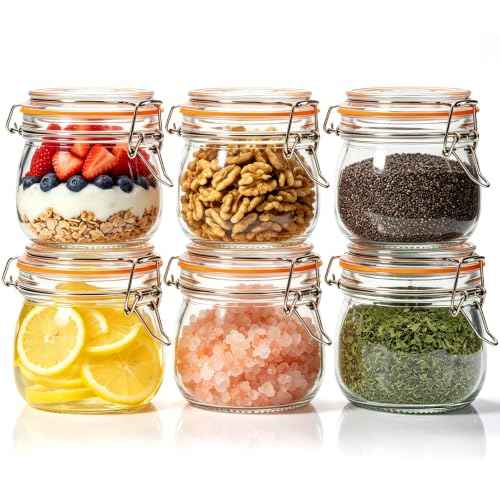 Small Glass Storage Jars with Airtight Lids Wide Mouth 17 oz 6 Pack (6 Count)