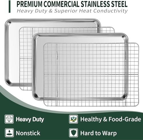 Half Sheet Pans with Rack Set [2 Pans + 2 Racks]