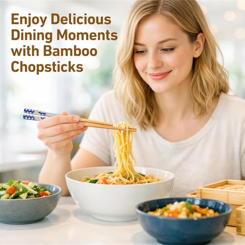 5 Pairs Bamboo Chopsticks Reusable Chopstick Exquisite Japanese Style Chop Sticks with Black Box for Sushi (5 Count)