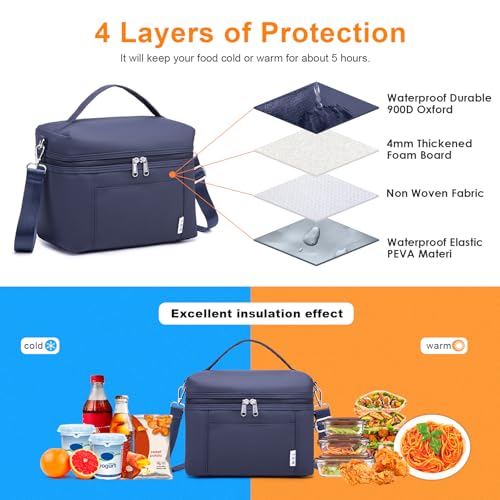 NOL Insulated Lunch Bags for Women Cooler Bag Lightweight Nylon Waterproof Lunch Box for Work Small Navy Blue 4L