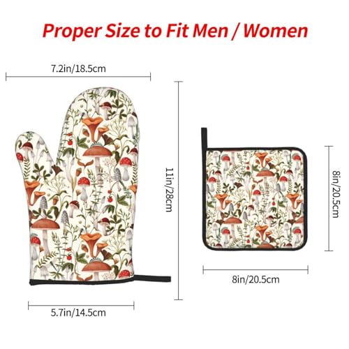 Boho Mushroom Decor Oven Mitts and Pot Holders Sets of 3 Hot Pads (3 Count)