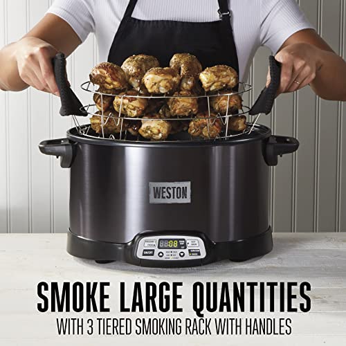 BRANDS 2-in-1 Indoor Electric Smoker & Programmable Slow Cooker, 6 Quart, With 3-Tier Smoking Rack for Meat, Cheese and More, Dishwasher Safe Crock, Temperature Probe, Black (03-2500-W)