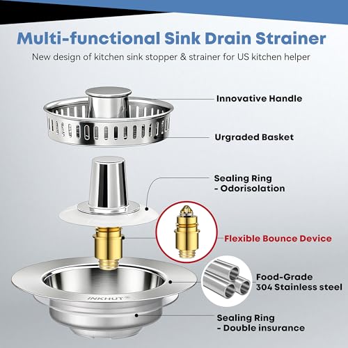 Upgraded 3 in 1 Kitchen Sink Drain Strainer