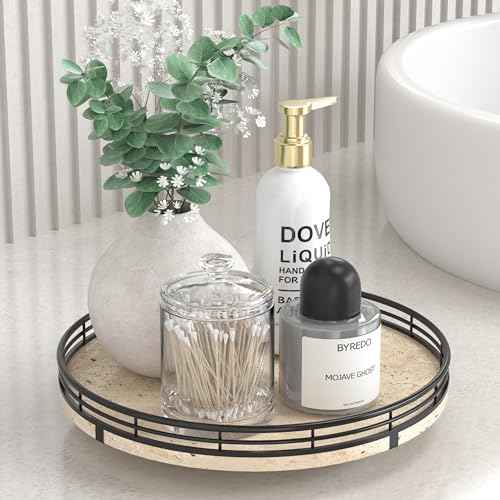 10 Inch Italian Travertine Lazy Susan with Black Metal Frame