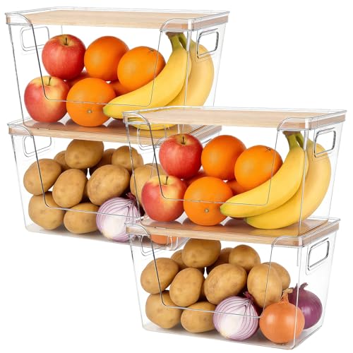 4 Set Potato And Onion Storage Bins with Bamboo Lid