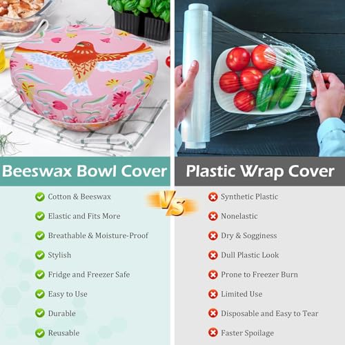 5Pcs Reusable Beeswax Elastic Bowl Covers for Bread Proofing and Food Cover (5 Count)