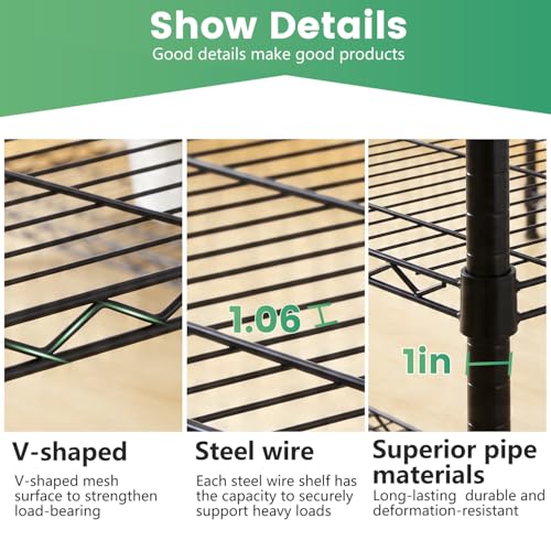 16" D×42" W×72" H Wire Shelving Unit Commercial Metal Shelf with 6 Tier Adjustable Layer Rack Strong Steel for Restaurant Garage Pantry Kitchen Garage