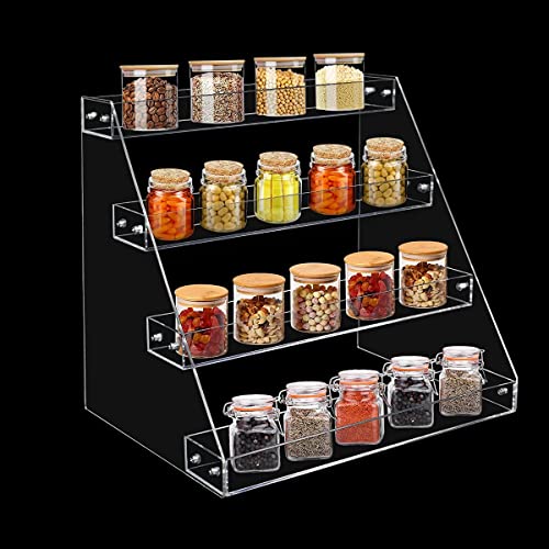 4 Tier Clear Acrylic Spice Rack Organizer for Cabinet Countertop