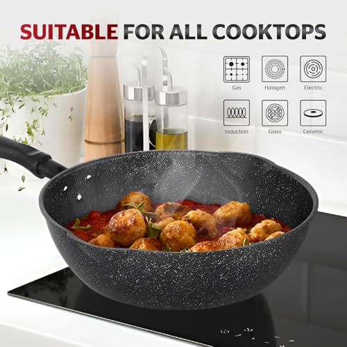10 Inch Non Stick Deep Frying Pan with Double Pour Spouts