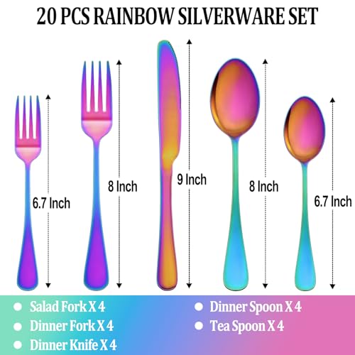 20 Pcs Rainbow Silverware Set Service for 4 (20 Count)