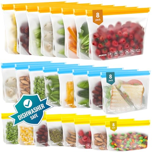 24Pack Reusable Food Freezer Bags Dishwasher Safe (24 Count)