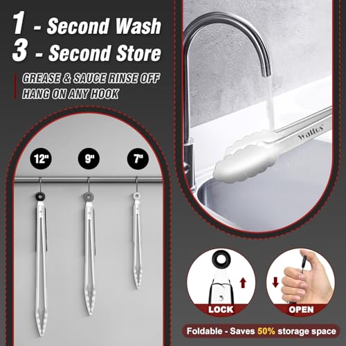 Stainless Steel Kitchen Tongs for Cooking (3 Count)