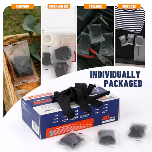 Individually Wrapped Black Disposable Nitrile Gloves (80 Count)