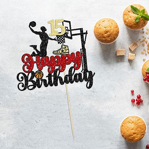 Basketball Happy 15th Birthday Cake Topper