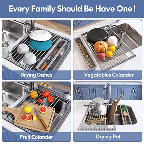 Roll Up Dish Drying Rack for Kitchen Sink with Utensil Holder