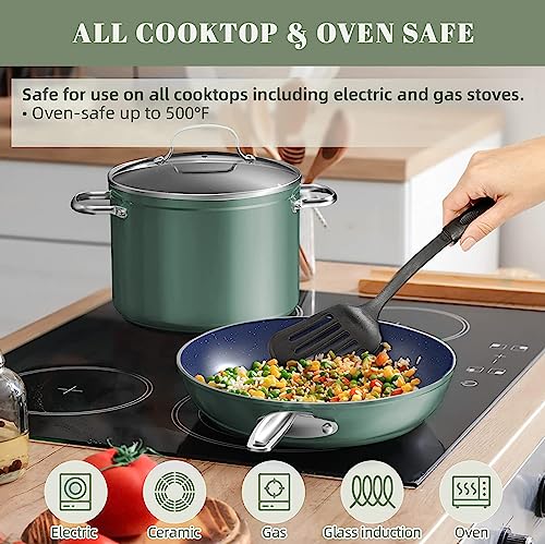 9pc Cookware Set Healthy Duralon Blue Ceramic Nonstick Coated