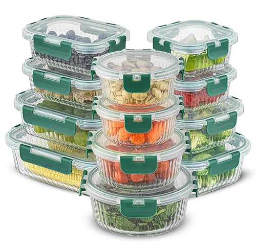 24pc Borosilicate Glass Storage Containers with Lids (24 Count)
