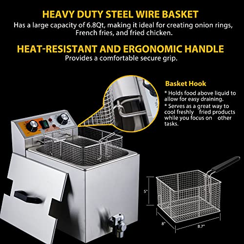 14 Qt. Electric Countertop Commercial Deep Fryer with 6.8 Qt. Basket
