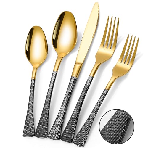 Hammered Black Gold Silverware Set for 8 (40 Count)