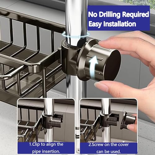 Kitchen Sink Faucet Organizer Multifunction Sponge Holder Organizer Sink Drain Holder Over Faucet Kitchen Sink Caddy with Hook Adjustable for 0.7
