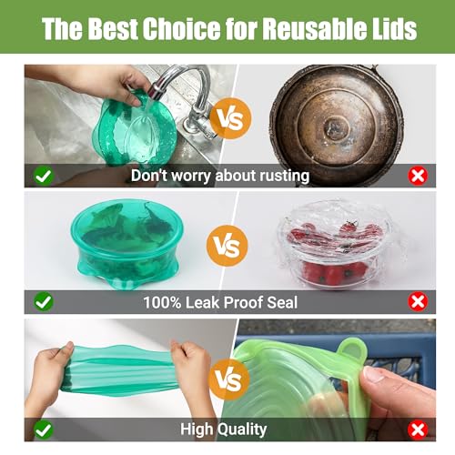 Silicone Stretch Lids for Food Storage in Fridge (12 Count)