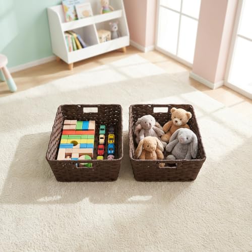 Large 2 Pack Plastic Wicker Storage Baskets (2 Count)