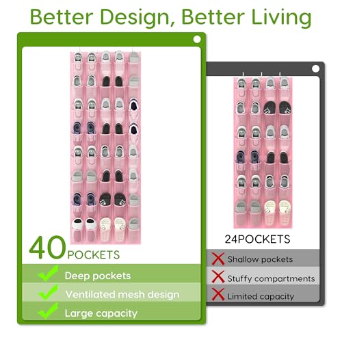 Over the Door Shoe Organizer with 40 Large Breathable Mesh Pockets