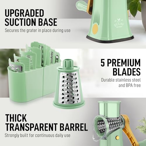 Rotary Cheese Grater Manual Hand Crank 5 Blade Shredder