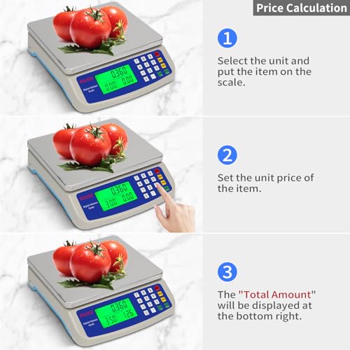 Large Digital Kitchen Scale 30KG Commercial Food Scale 66LB for Baking Bread Meat Stainless Steel Price Computing Scale LCD Display