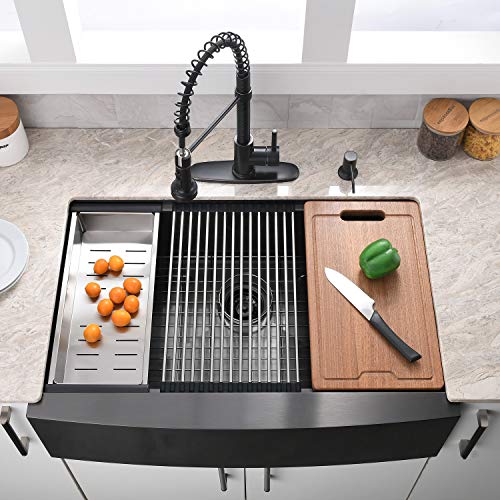 33 Inch Black Farmhouse Sink Workstation